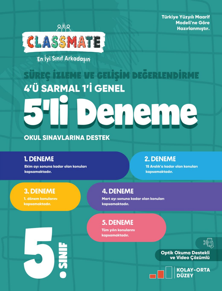 OKYANUS YAYINLARI 5. SINIF CLASSMATE SÜREÇ İZ.VE GEL. DEĞ.5’Lİ DENEME