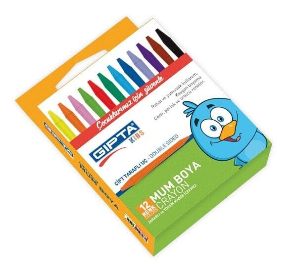 Gıpta Kids 12 Renk Sürgülü Karton Kutu Jumbo Mum Boya