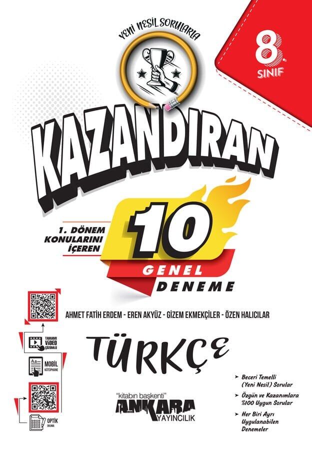 Ankara Yayınları 8. Sınıf 1.  Dönem Konularını İçeren 10 Lu Türkçe Deneme