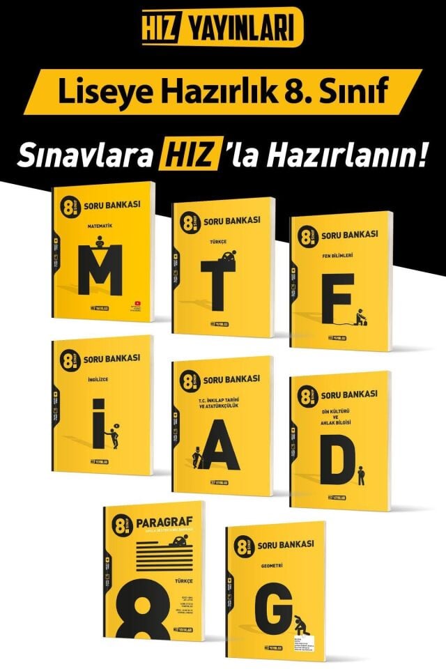 Hız Yayınları 8. Sınıf TÜM DERSLER Soru Bankası Seti Toplam 8 Kaynak 25-26 Sezon Güncel Baskı