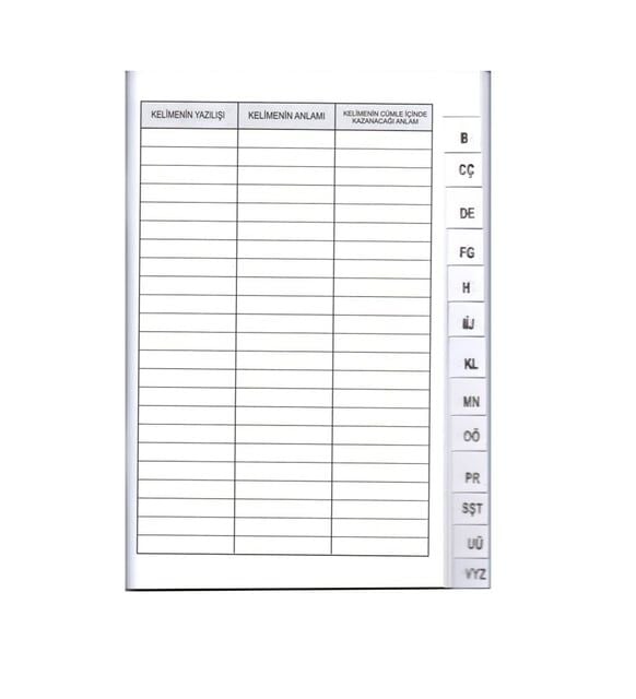 Türkçe Kelime Fihristi 14X20 56 Yp.