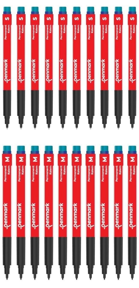 Penmark Mavi Asetat (CD) Kalemi Seti (S ve M Uç – 10+10 Adet, Toplam 20 Kalem) – Kalıcı, Hızlı Kuruyan ve Profesyonel Yazım
