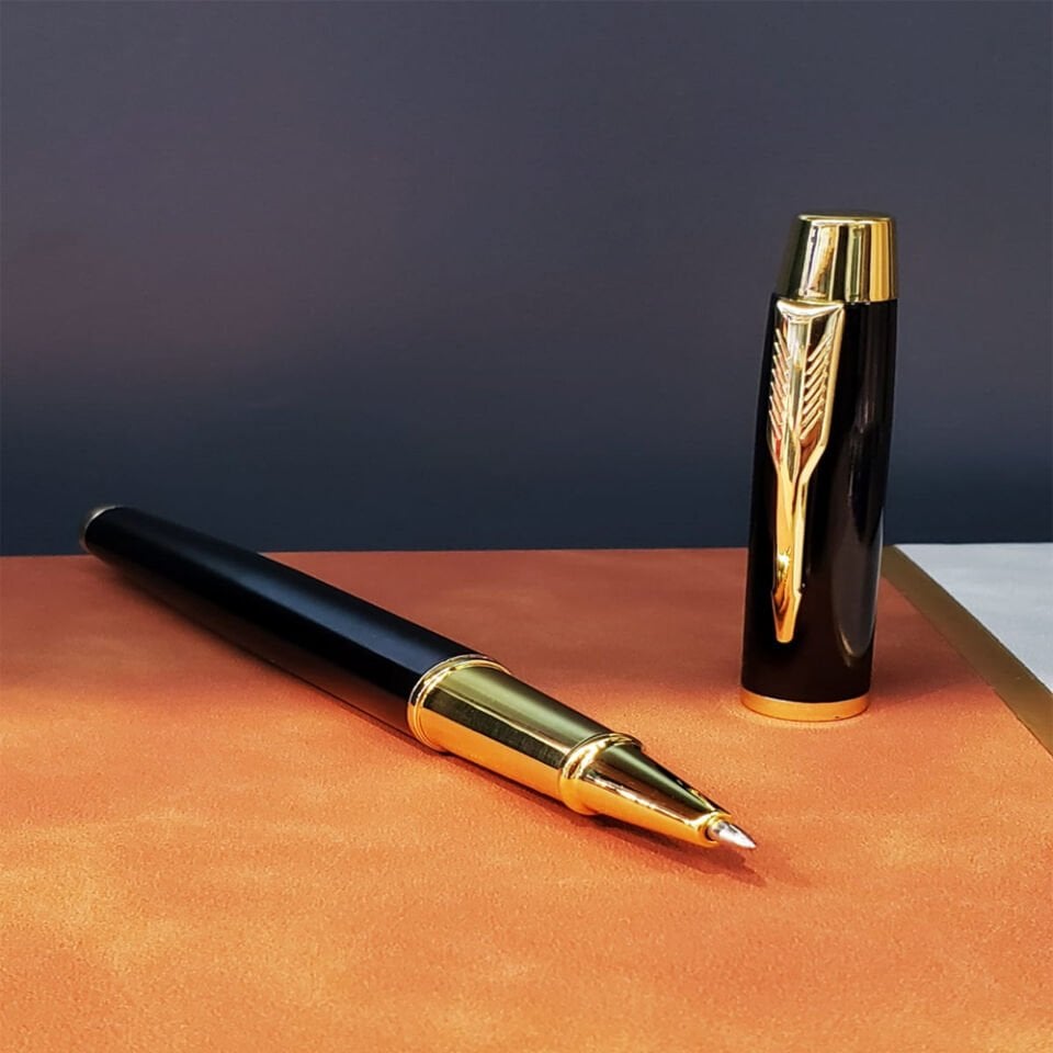 Desenli Siyah Deri Defter Kalem Set