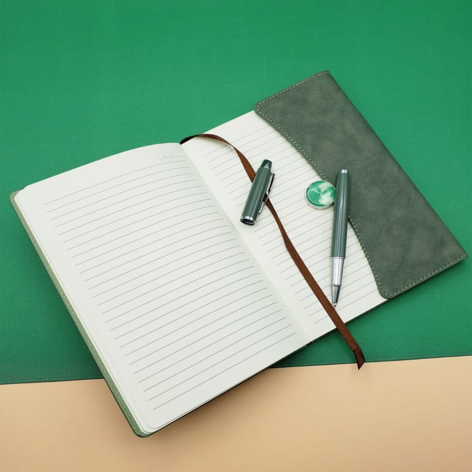 Özel Kutulu Deri Defter Ve Roller Kalem Seti