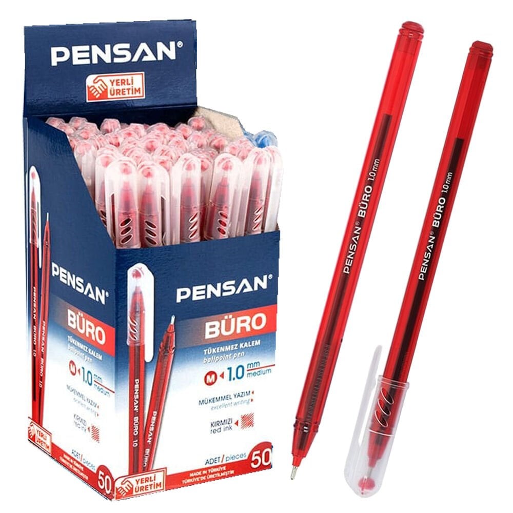 Pensan 2270 Büro Tükenmez Kalem 1 mm Kırmızı 50li PAKET