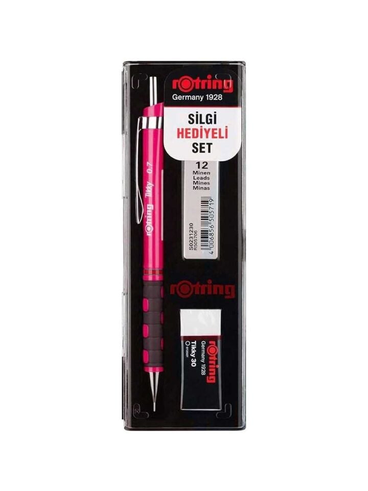 Rotring Tikky Versatil Kalem+07 Uç+Silgi Seti Pembe