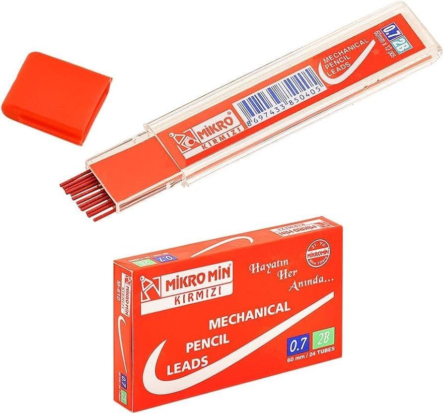 Mikro Min 2B 60mm Mekanik Kısa Uç 0.7mm M-600 Kırmızı Uç / Adet ( Stoklu Ürün Son 20 adet)